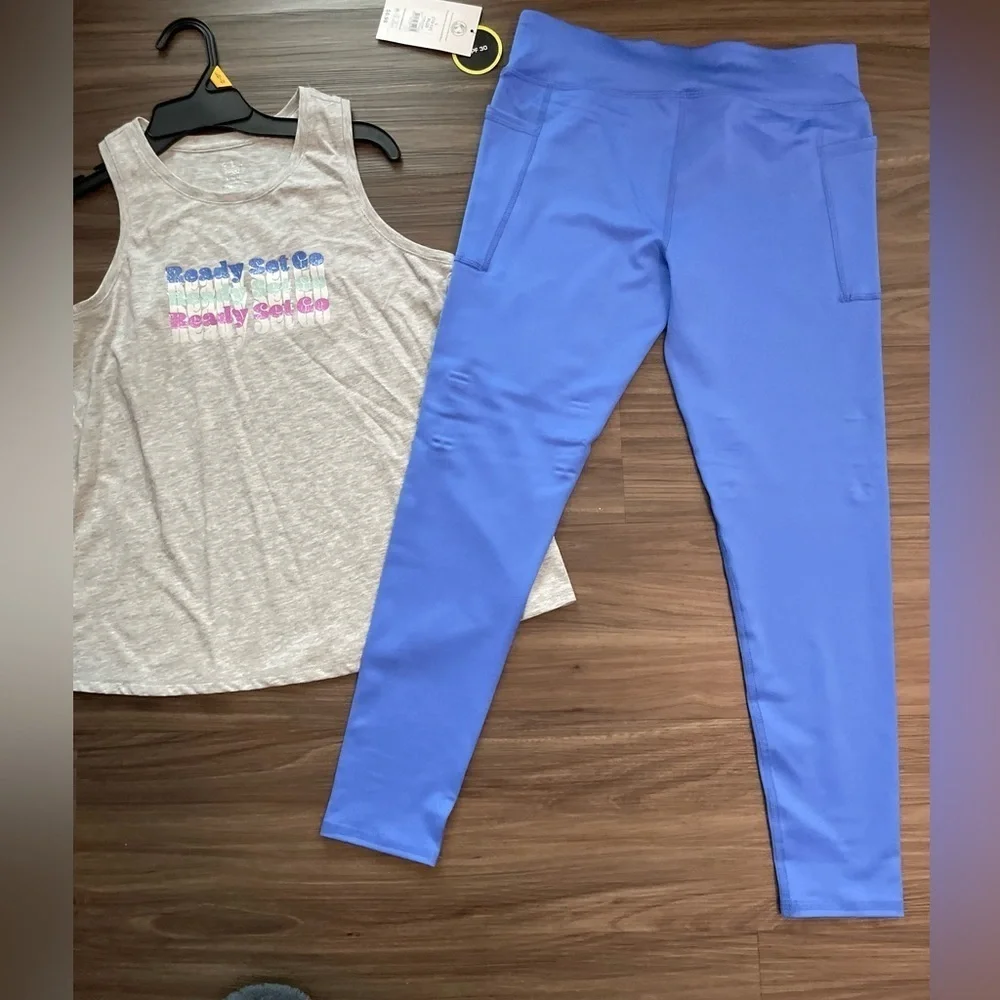Athletic Works Girls Activewear Matching Set - Gray and Blue size L 10/12-NWT
